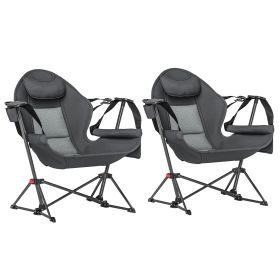 Outsunny Hammock Camping Chair Set of 2, Adjustable Back Folding Swinging Hammock Chair with Cup Holder and Padded Seat, Gray